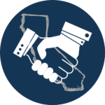 Logo of California and shaking hands.