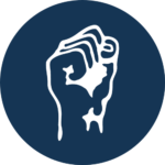 Fist representing power to the people logo.
