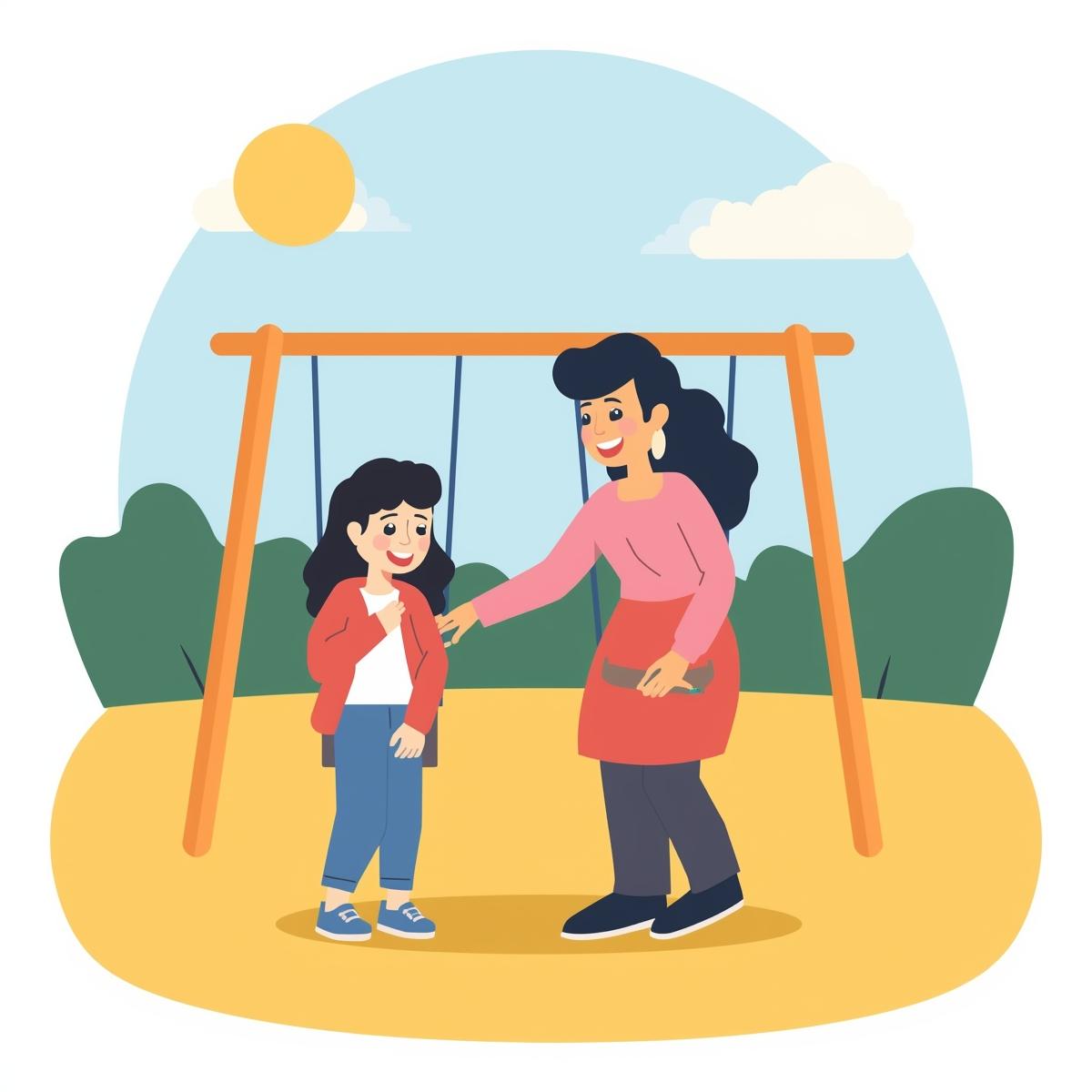 Child at a playground with her mom.