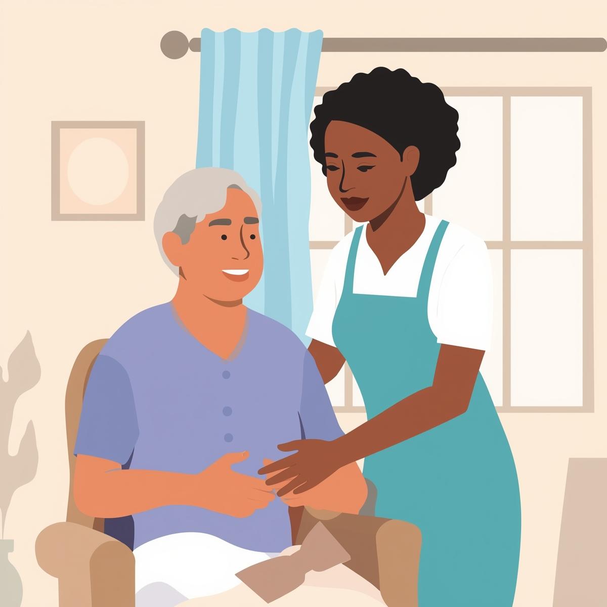 Woman helping an elderly man.