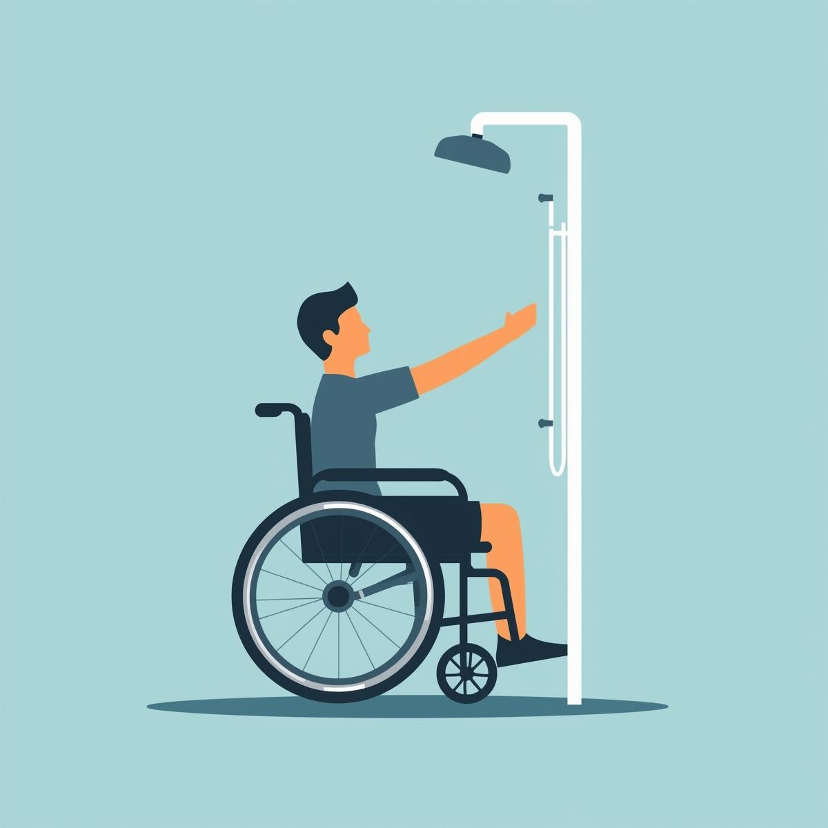 Person in wheel chair using a shower.