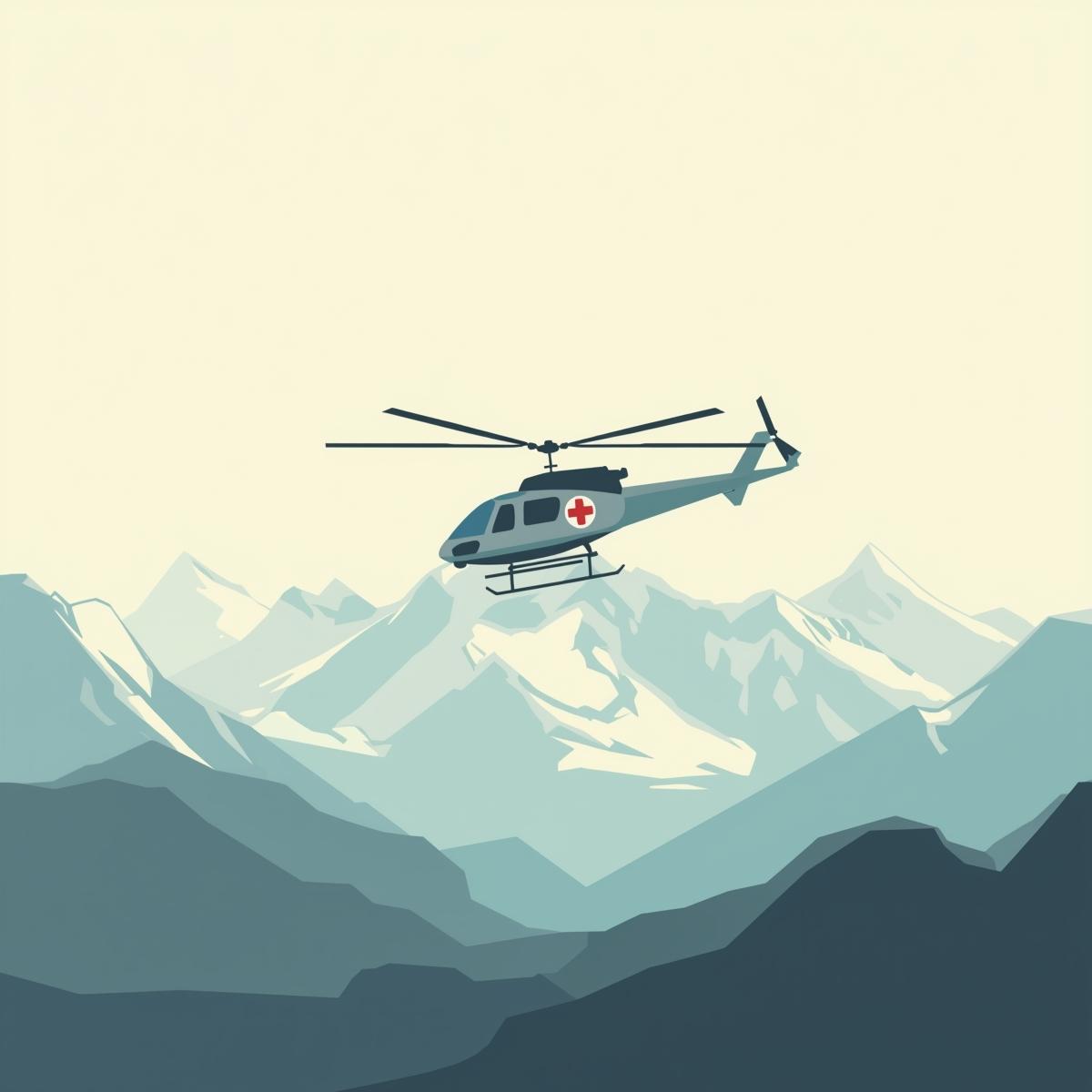 Helicopter over mountains.