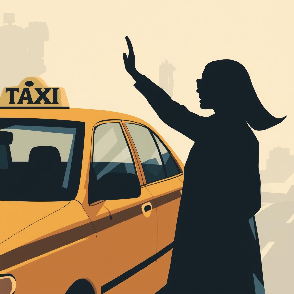Woman waving down a yellow taxi.