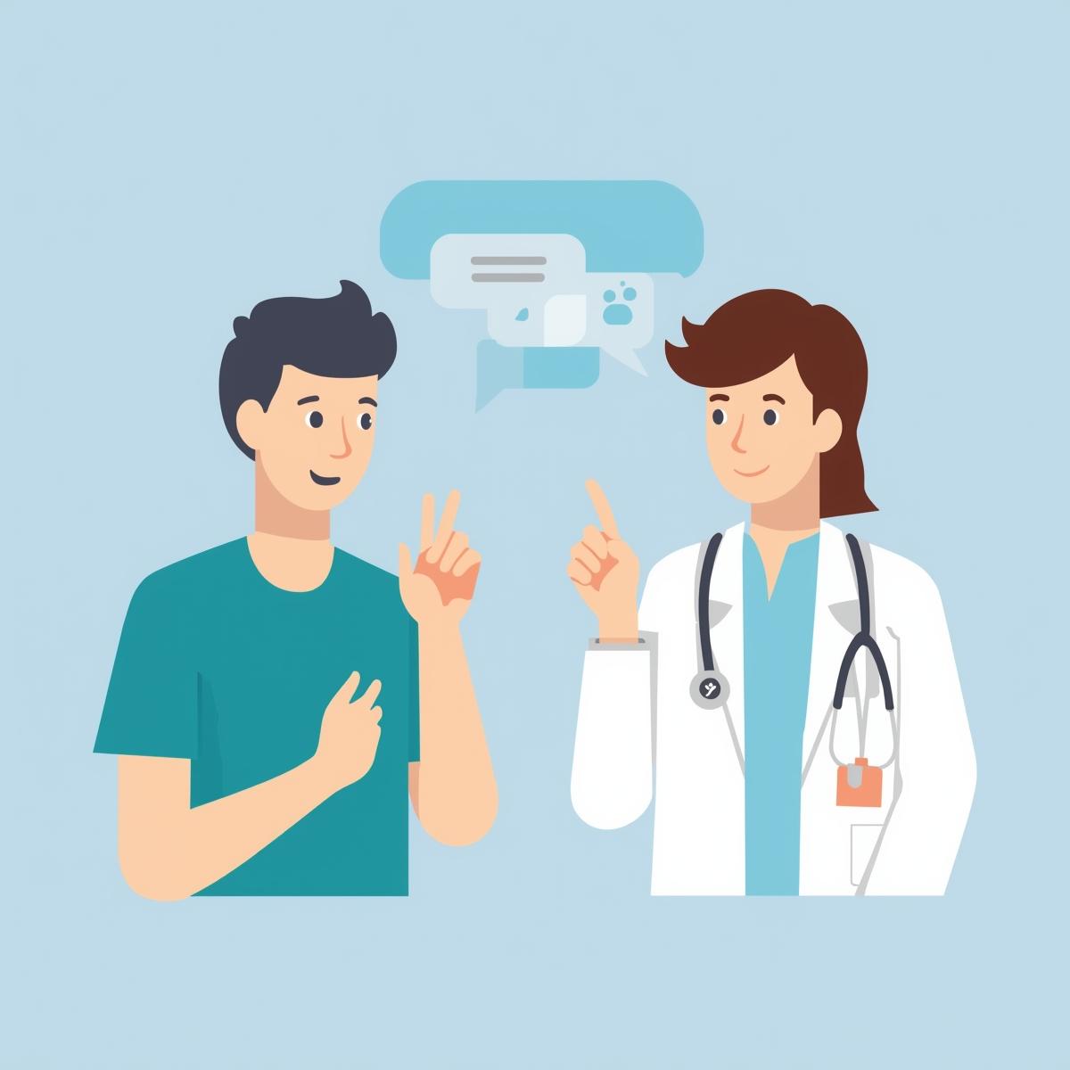 Man talking to male doctor.
