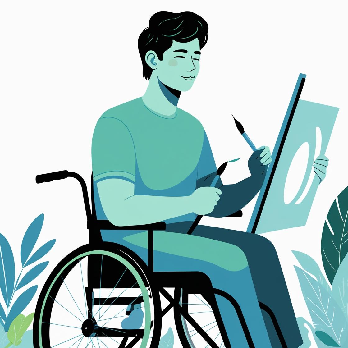 Man painting while in a wheel chair.