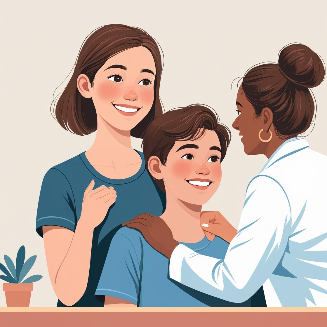 Two woman talking with a boy in between them.