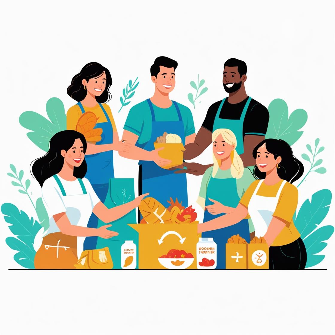 A group of people with ingredients in front of them.