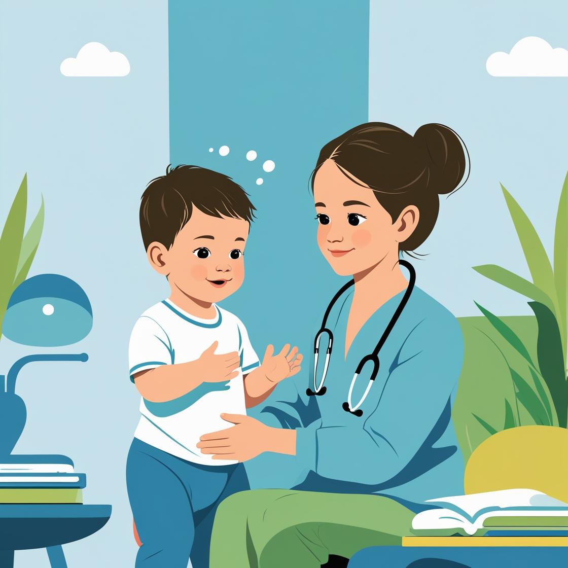 Female doctor testing a little child.
