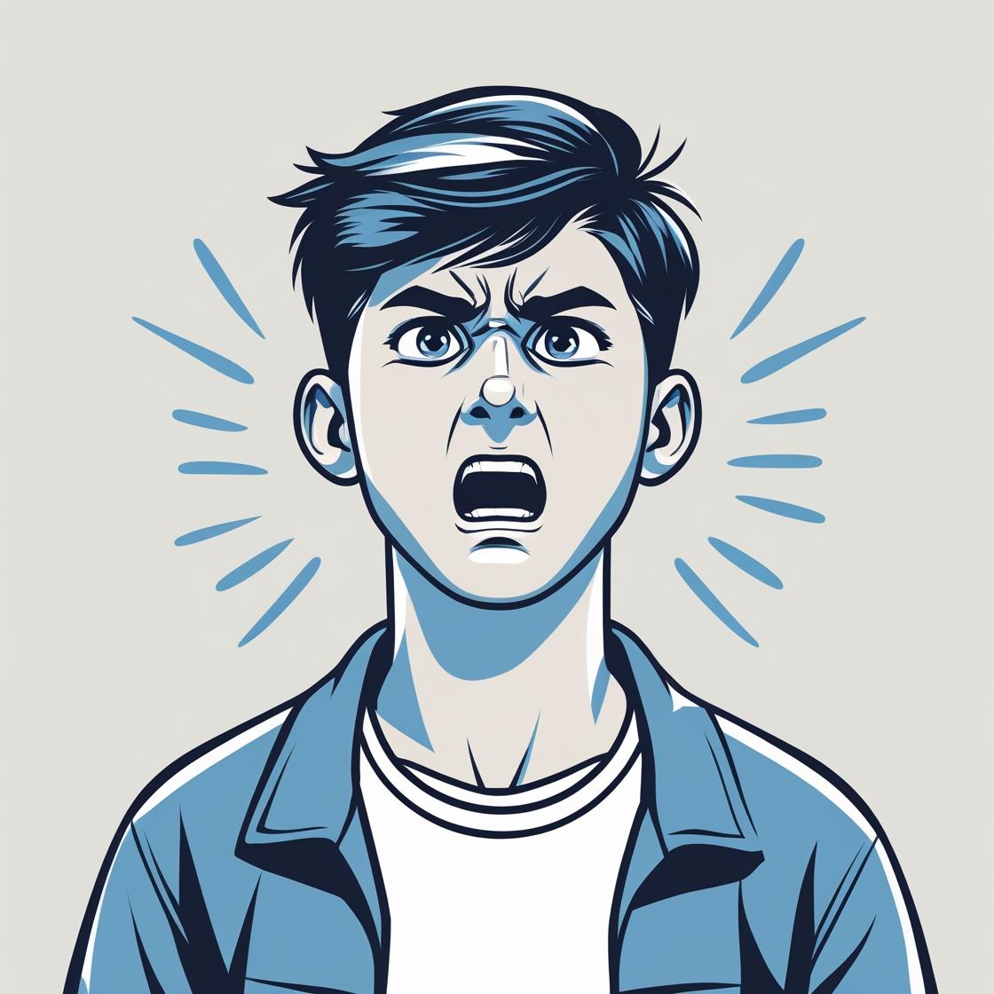 Male with a angry expression showing distress.