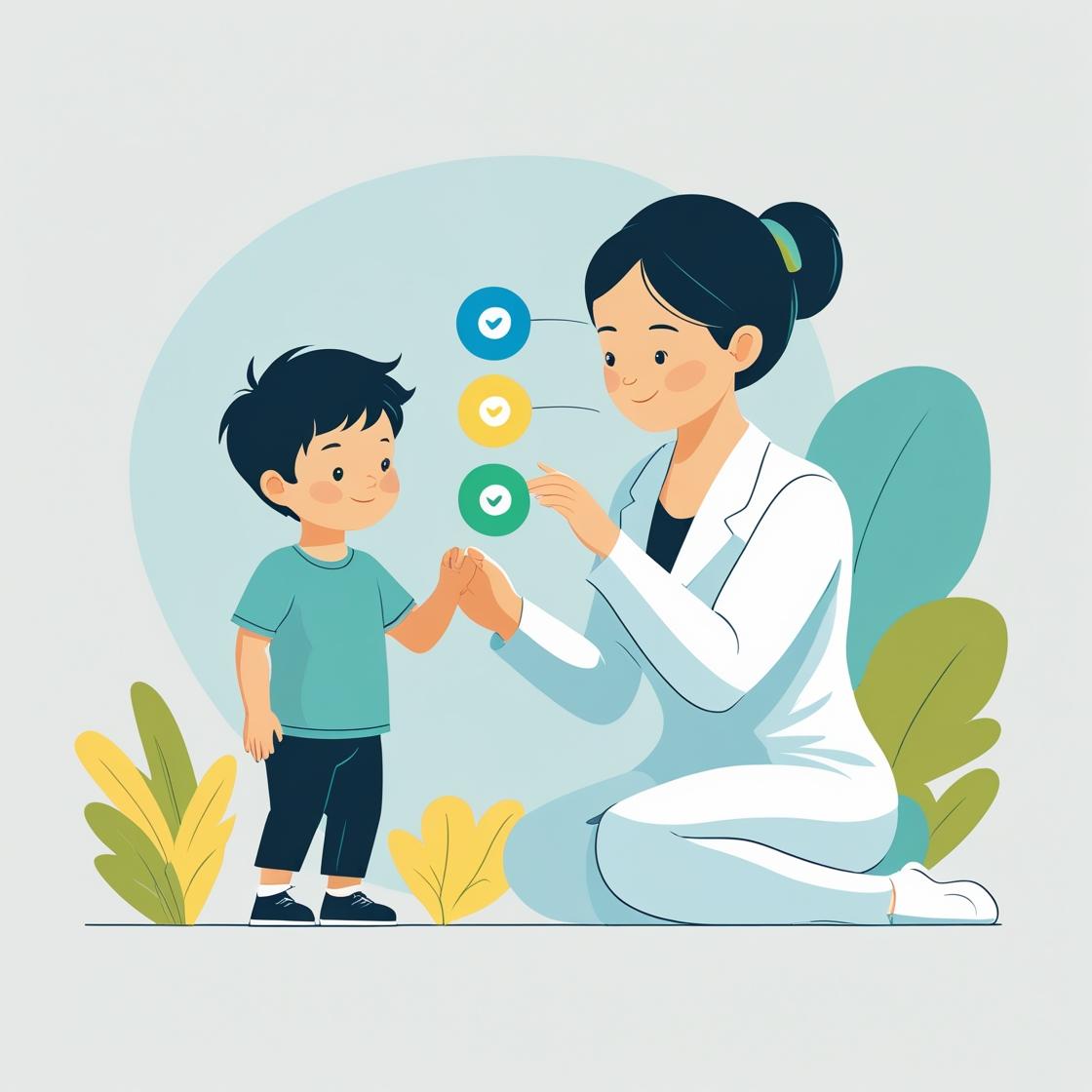 Woman in white holding the hand of a boy.