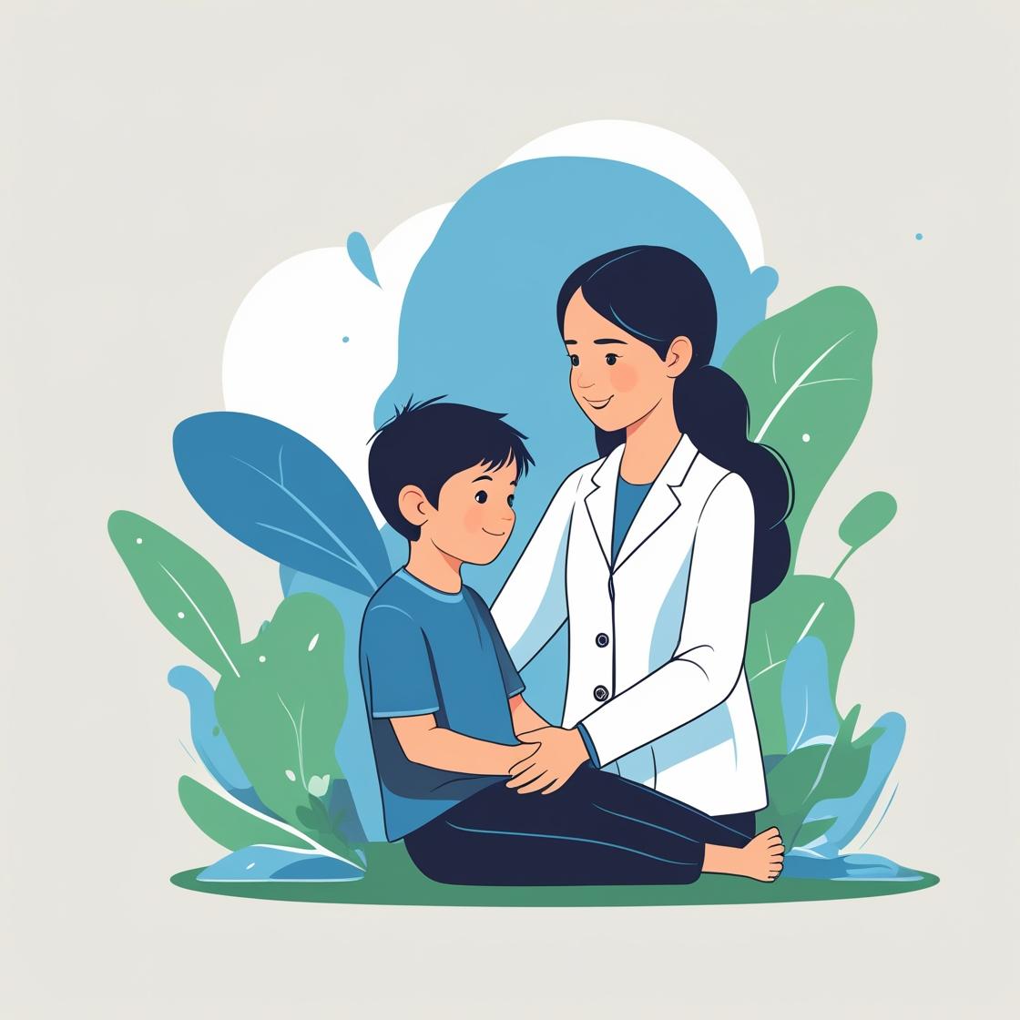 Woman in white holding a boy in blue shirt.