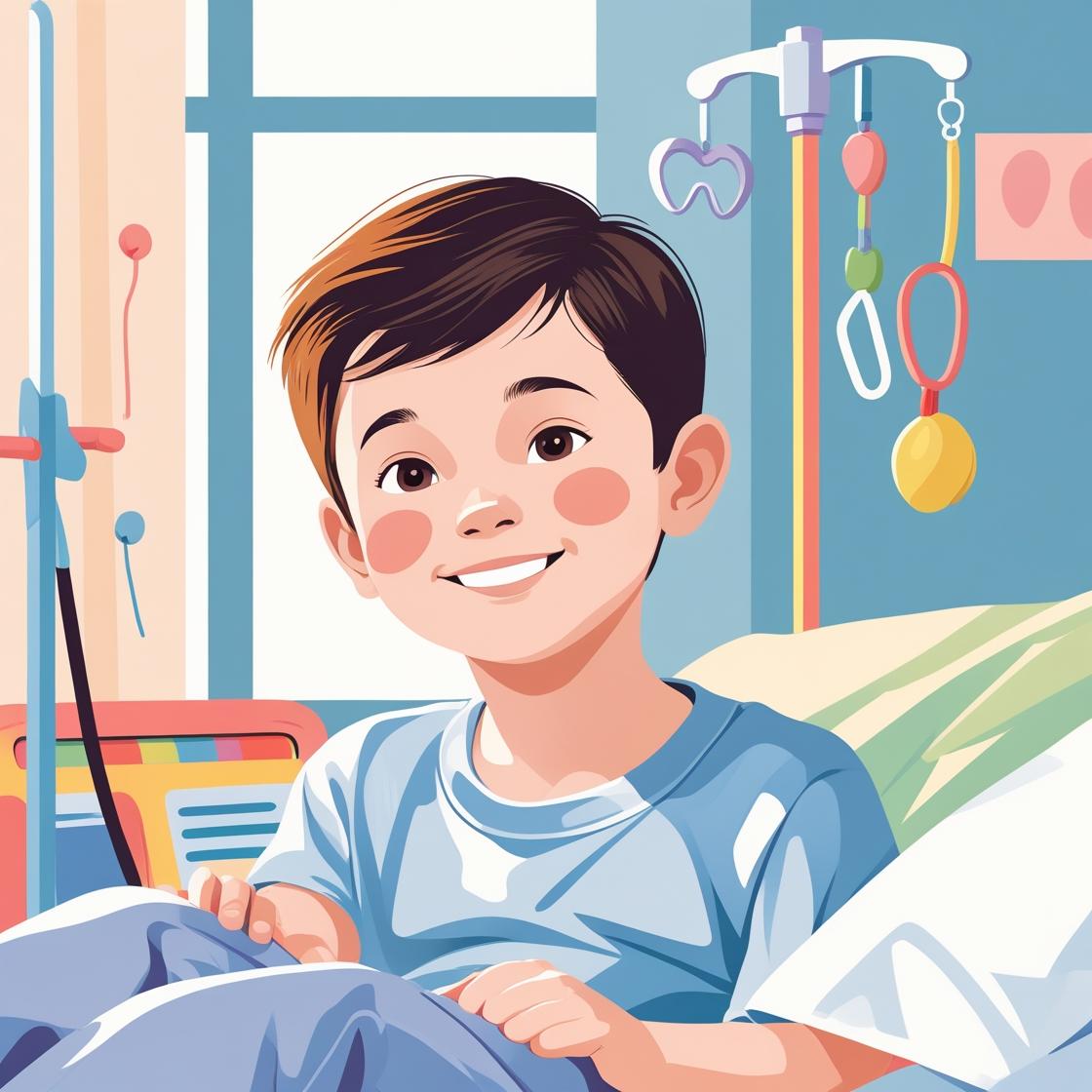 Boy in a hospital bed.