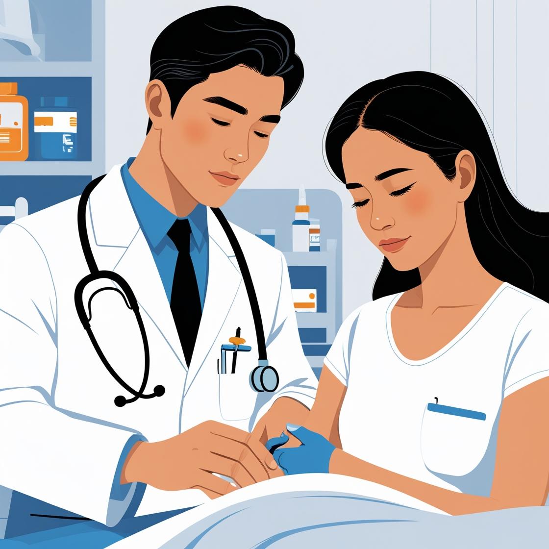 Doctor helping female patient.