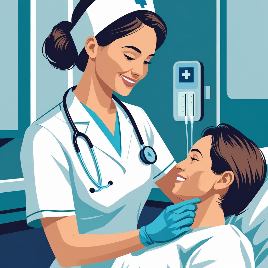 Nurse hiding patient's neck.