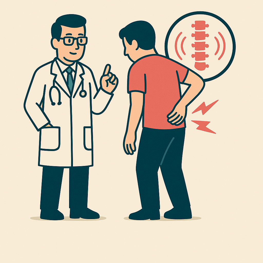 Doctor helping someone with lower back pain.