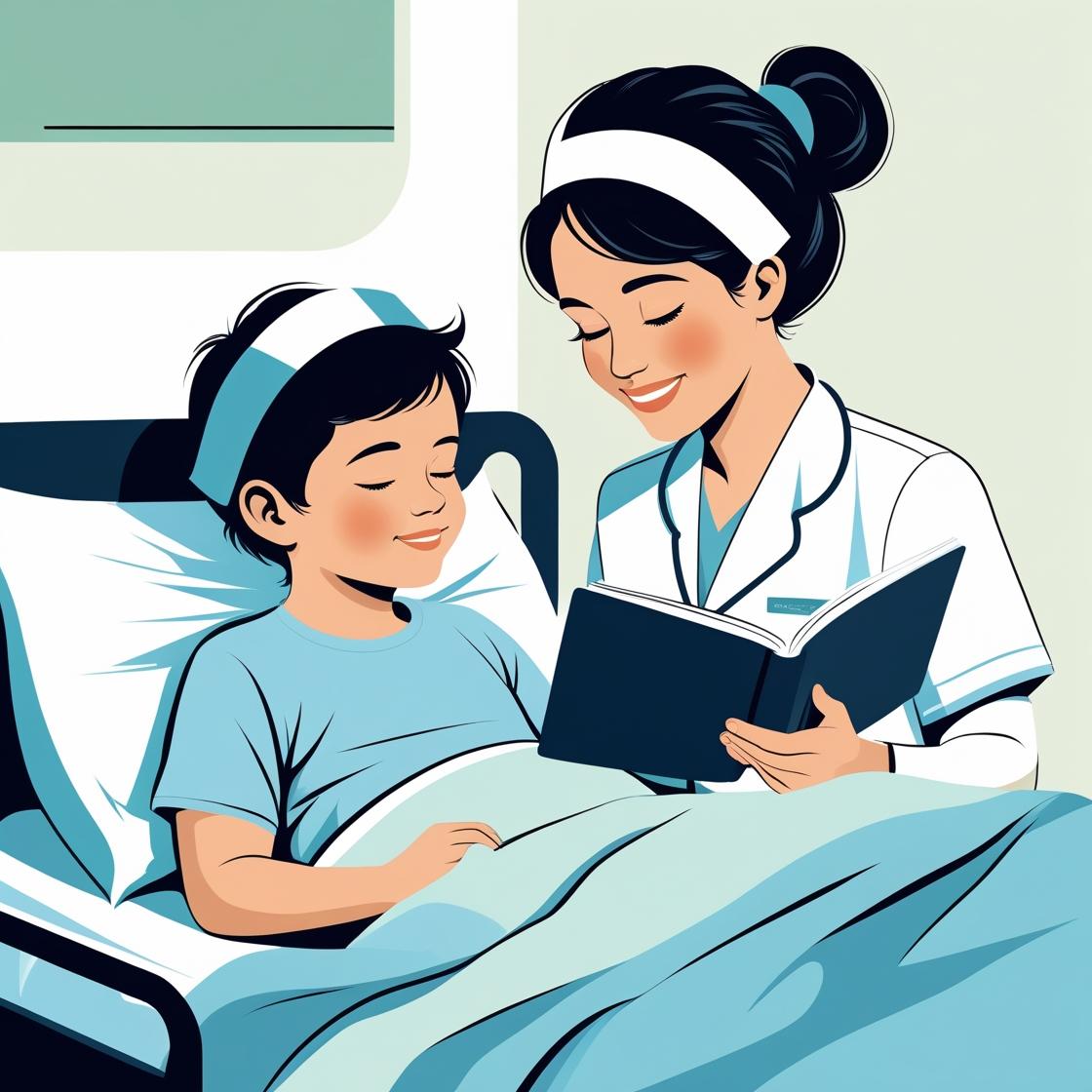 Doctor reading to a child patient.