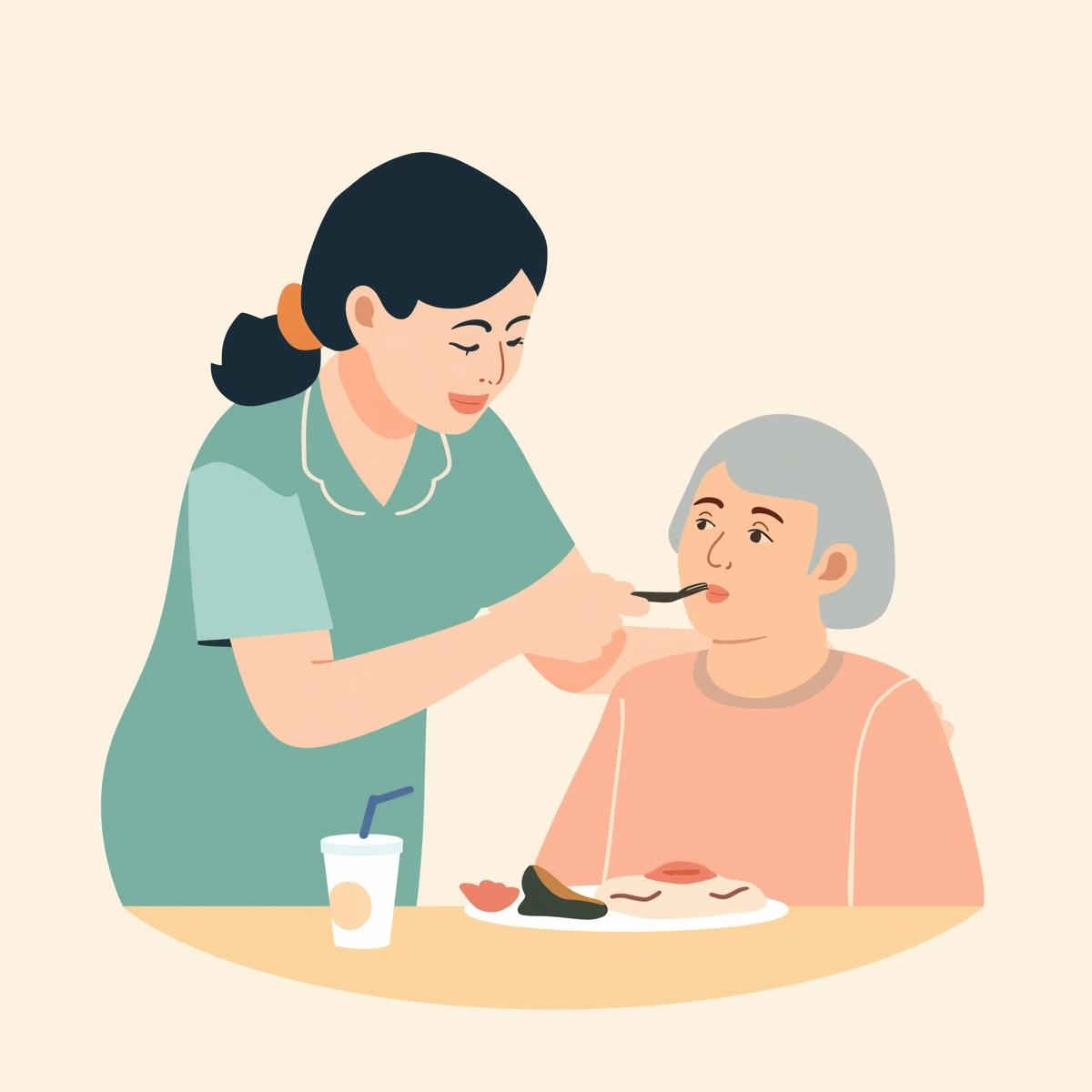 Woman feeding an elderly woman.