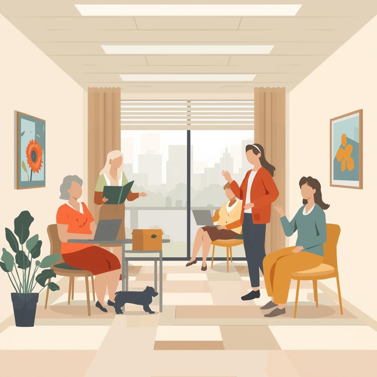 Women waiting in a waiting room.