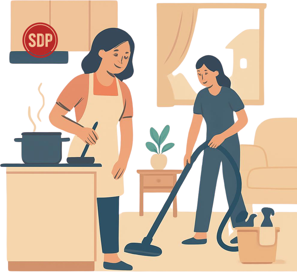 Homemaker providing household assistance. SDP stamped.