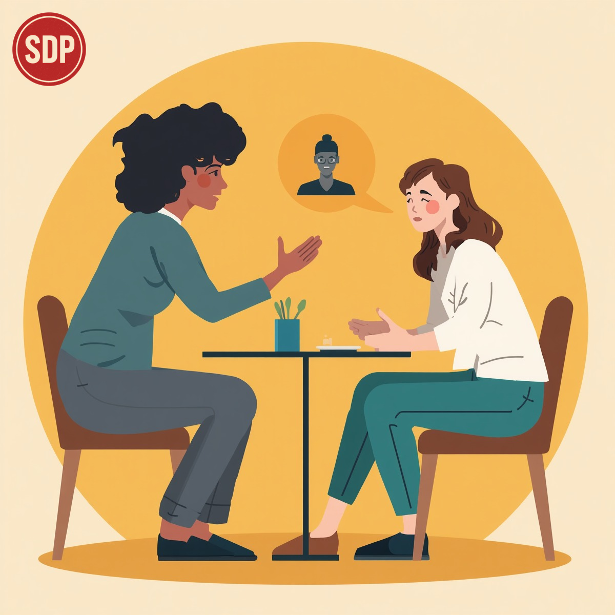 Individual providing crisis intervention and support services. SDP stamped.
