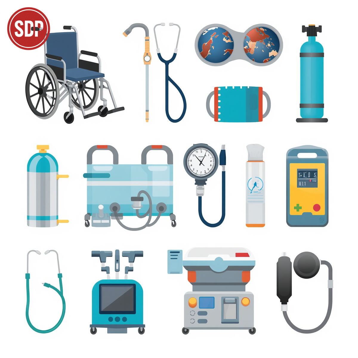Vector images of medical equipment and supplies. SDP stamped.