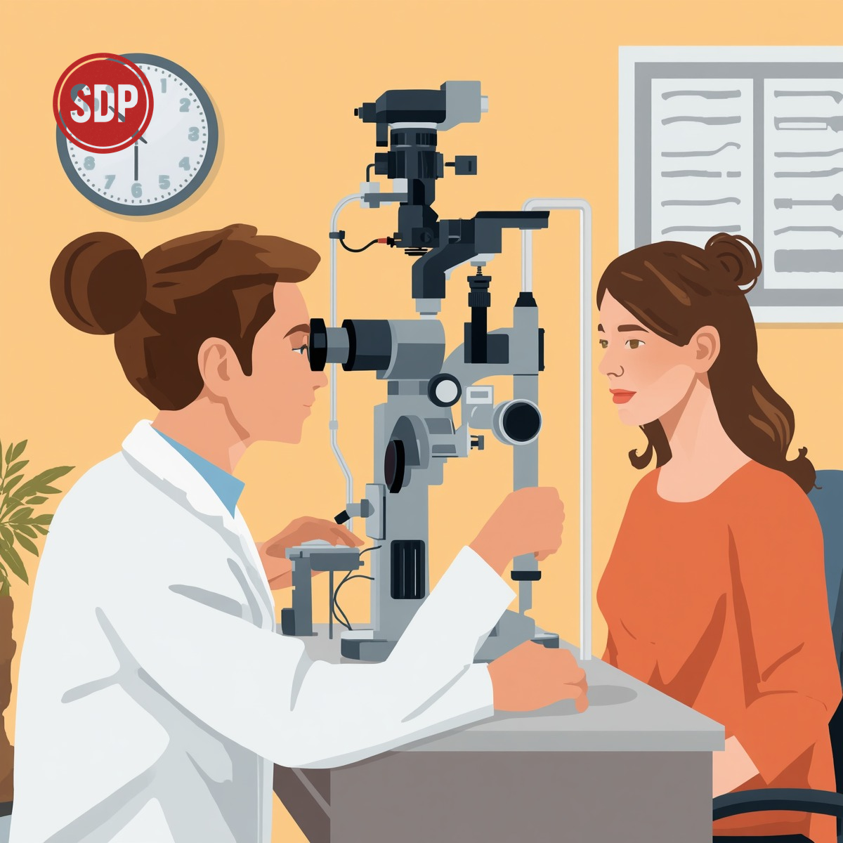 Person at the optometrist patient getting eye exam from eye doctor optometrist checking vision. SDP-stamped