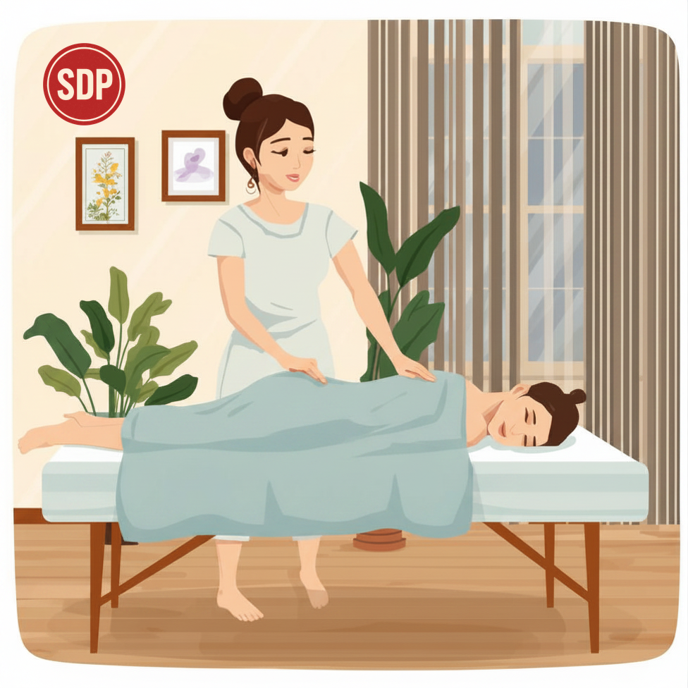 Person receiving a massage by a therapist. SDP_stamped