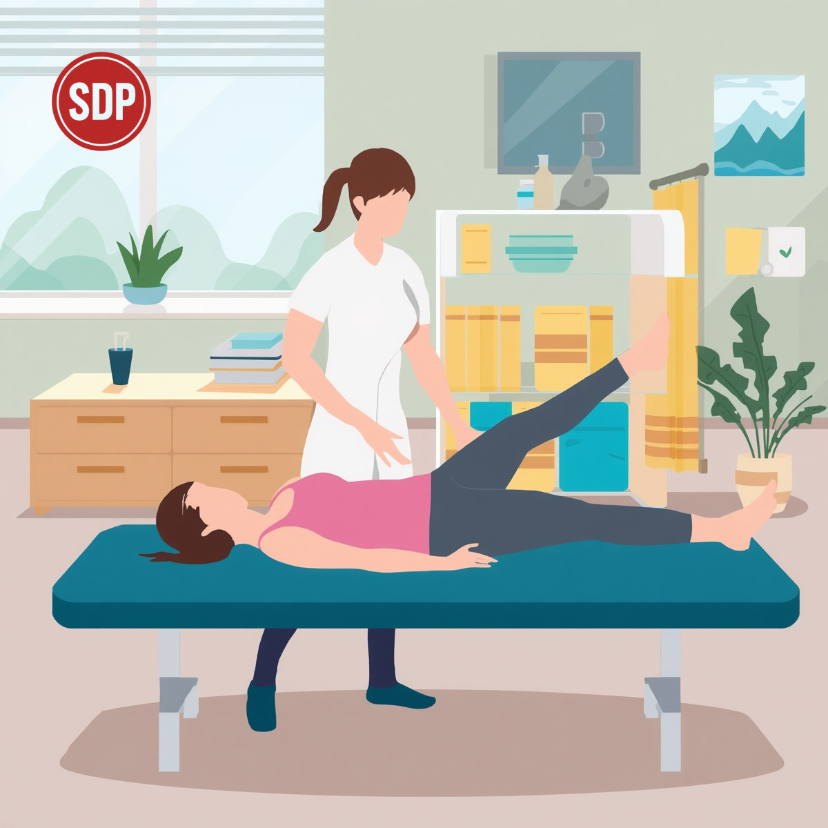 Physical therapist working with a client, PT helping patient with rehabilitation exercises and physical therapy. SDP_stamped