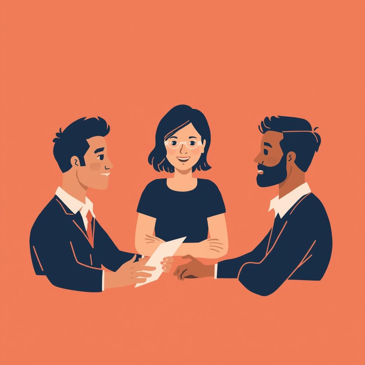 Three individuals having a meeting.